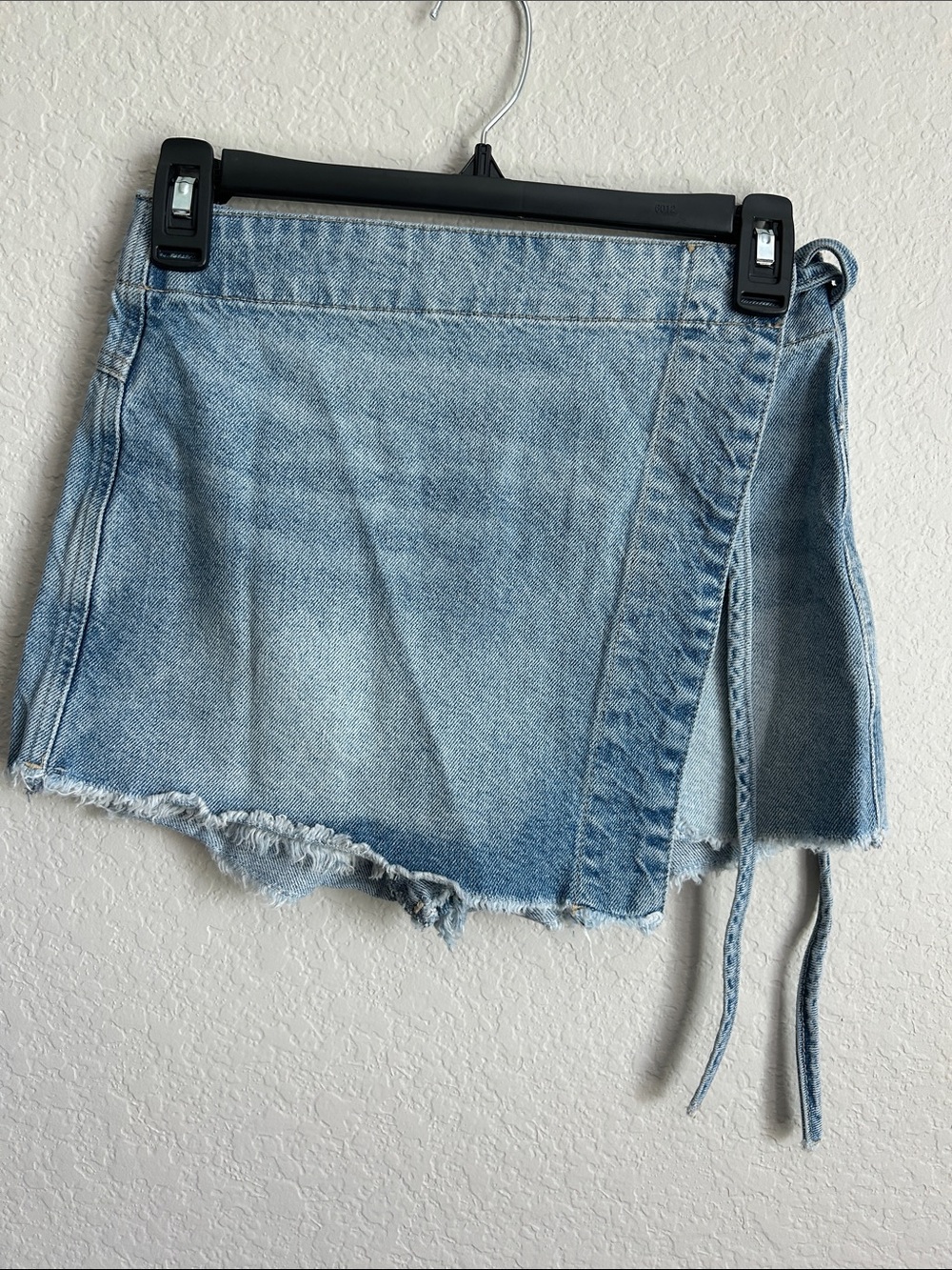 We The Free Light Blue Denim Wrap Mini Skirt